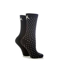 ladies 2 pair elle plain and dotty cotton socks with bow