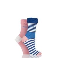 Ladies 2 Pair Elle Striped Bamboo Socks with Comfort Cuff