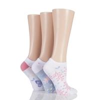 Ladies 3 Pair Elle Patterned Cotton No Show Socks