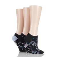 Ladies 3 Pair Elle Patterned Cotton No Show Socks