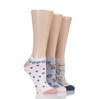 ladies 3 pair elle patterned cotton no show socks