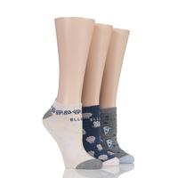 Ladies 3 Pair Elle Patterned Cotton No Show Socks