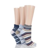 Ladies 3 Pair Elle Striped Cotton Anklets