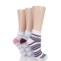 Ladies 3 Pair Elle Striped Cotton Anklets