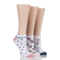 Ladies 3 Pair Elle Patterned Cotton No Show Socks