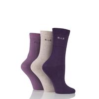 Ladies 3 Pair Elle Plain Comfort Cuff Cotton Socks with Hand Linked Toes