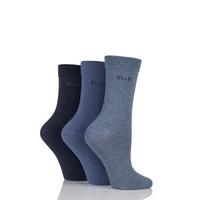 ladies 3 pair elle plain comfort cuff cotton socks with hand linked to ...