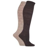 Ladies 2 Pair Elle Fair Isle and Heart Textured Knee High Socks