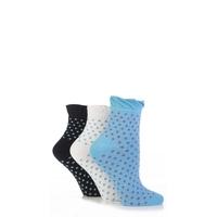 ladies 3 pair elle spotty cotton ankle socks with frilly top