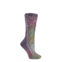 Ladies 1 Pair Elle Space Dye Slubby Cable Slipper Socks