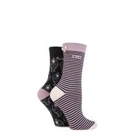 Ladies 2 Pair Elle Cute as a Button Patterned Cotton Socks