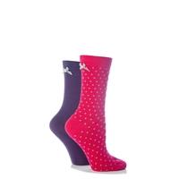 ladies 2 pair elle plain and dotty cotton socks with bow