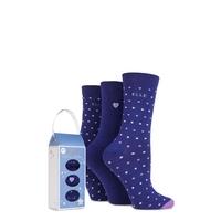 Ladies 3 Pair Elle Gift Boxed Cute as a Button Patterned Cotton Socks