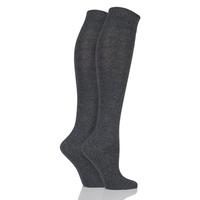 Ladies 2 Pair Elle Plain Cotton Knee Highs