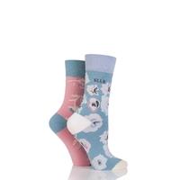 Ladies 2 Pair Elle Bamboo Patterned and Plain Socks