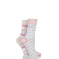 Ladies 2 Pair Elle Striped Bamboo Socks with Comfort Cuff