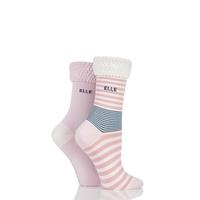 Ladies 2 Pair Elle Striped Bamboo Socks with Comfort Cuff