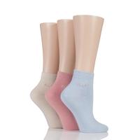 Ladies 3 Pair Elle Plain Comfort Cuff Cotton Socks with Hand Linked Toes