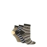 Ladies 3 Pair Elle Striped Cotton Anklets