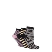 Ladies 3 Pair Elle Striped Cotton Anklets