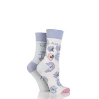 Ladies 2 Pair Elle Bamboo Patterned and Plain Socks