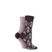 Ladies 2 Pair Elle Bamboo Patterned and Plain Socks