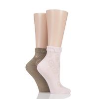 ladies 2 pair elle bamboo lacy anklet socks