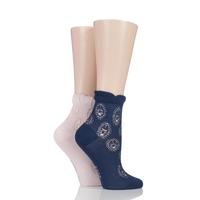 ladies 2 pair elle bamboo lacy anklet socks