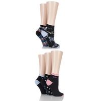 Ladies 5 Pair Elle Natural Cotton Butterfly Ankle Socks with Handlinked Toe Seam