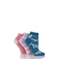 Ladies 3 Pair Elle Patterned Striped and Plain Cotton Ankle Socks