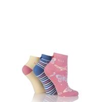 Ladies 3 Pair Elle Patterned Striped and Plain Cotton Ankle Socks
