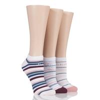 Ladies 3 Pair Elle Striped Cotton No Show Socks