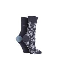 Ladies 2 Pair Elle Bamboo Patterned and Plain Socks