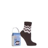 Ladies 1 Pair Elle Gift Boxed Wool Blend Zig Zag Slipper Socks