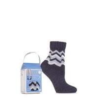 Ladies 1 Pair Elle Gift Boxed Wool Blend Zig Zag Slipper Socks