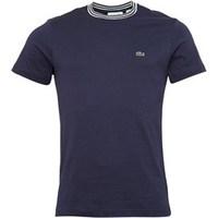 Lacoste Mens Striped Collar Cotton Jersey T-Shirt Navy Blue