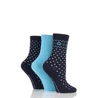 Ladies 3 Pair Glenmuir Fairisle Dot and Plain Bamboo Socks