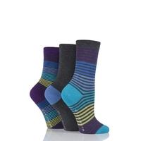 Ladies 3 Pair Glenmuir Fine Stripe and Plain Bamboo Socks