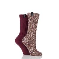 Ladies 2 Pair Glenmuir Marl Twist and Plain Cotton Blend Boot Socks