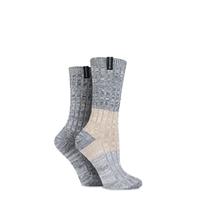 Ladies 2 Pair Glenmuir Ribbed and Banded Striped Cotton Leisure Socks