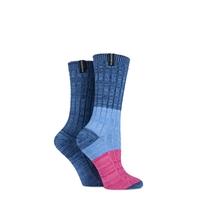 Ladies 2 Pair Glenmuir Ribbed and Banded Striped Cotton Leisure Socks