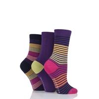 Ladies 3 Pair Glenmuir Fine Stripe and Plain Bamboo Socks