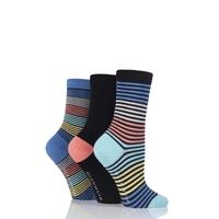 Ladies 3 Pair Glenmuir Fine Stripe and Plain Bamboo Socks