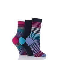 Ladies 3 Pair Glenmuir Fine Stripe and Plain Bamboo Socks