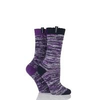 Ladies 2 Pair Glenmuir Space Dyed Contrast Heel and Toe Merino Wool Blend Boot Socks