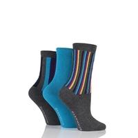 ladies 3 pair glenmuir vertical stripe and plain bamboo socks