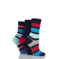 ladies 3 pair glenmuir mixed striped and plain bamboo socks