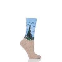 Ladies 1 Pair HotSox Artist Collection A Wheatfield with Cypresses Cotton Socks