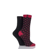 Ladies 2 Pair Jeep Spirit Spotty and Aran Knit Cotton Socks