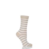 Ladies 1 Pair Levante Anjelica Striped Crew Mercerised Cotton Socks